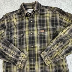 Carhartt Heavy Weight Plaid Flannel Mens Small Green Black Two Chest Pockets EUC